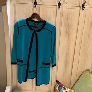 Ming Wang Jacket (M) & Matching Knit Tank (S) – Teal with Black Trim $65